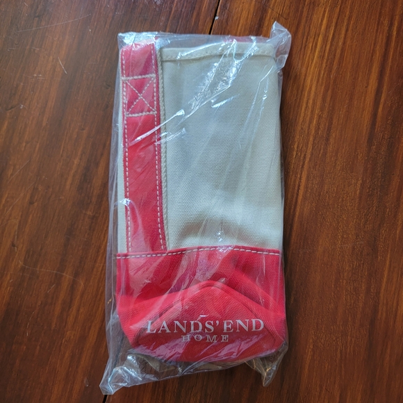 Lands' End Wine Tote, Red and Tan Canvas NWT - Picture 1 of 2